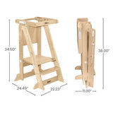 Little Partners Learning Tower Foldable Toddler Tower - Learn 'N Fold Toddler Kitchen Stool for Kids 2 to 6, Folding Toddler Tower (Natural) Little Partners