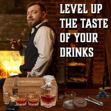 Whiskey Gift Set, 14 pcs - Whiskey Decanter + Wooden Smoker + Old Fashioned Glasses - 2 pcs, in Wooden Box with Wood Chips, Whiskey Stones 6 pcs Included - Gift for Men (Torch Not Included) homia