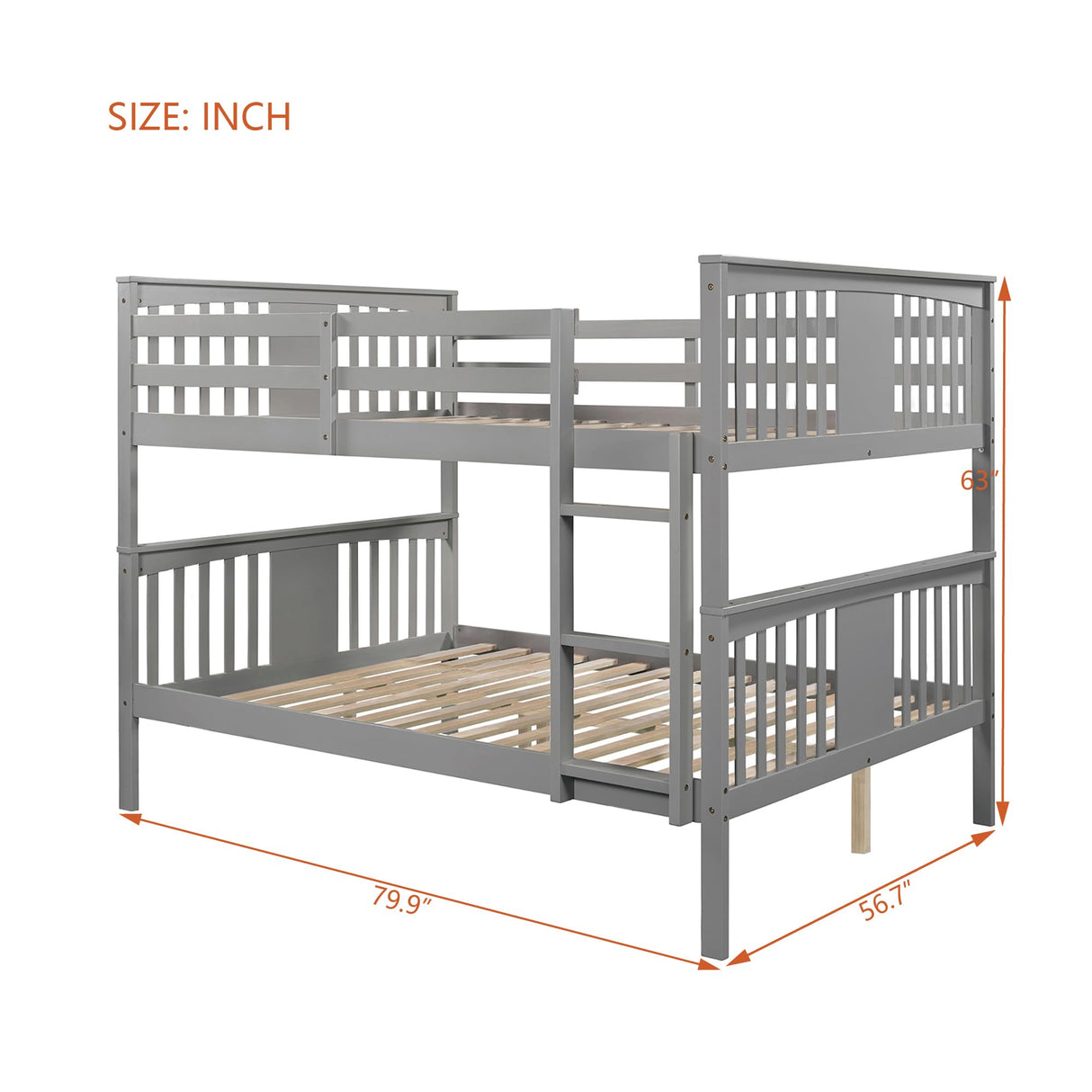Merax Full Over Full Bunk Bed Convertible to Two Separate Beds, Solid Pine Wood Frame with Safety Guardrail & Headboard/Footboard, Sturdy Durable Design, for Teens/Adults, No Box Spring Needed, Grey Merax