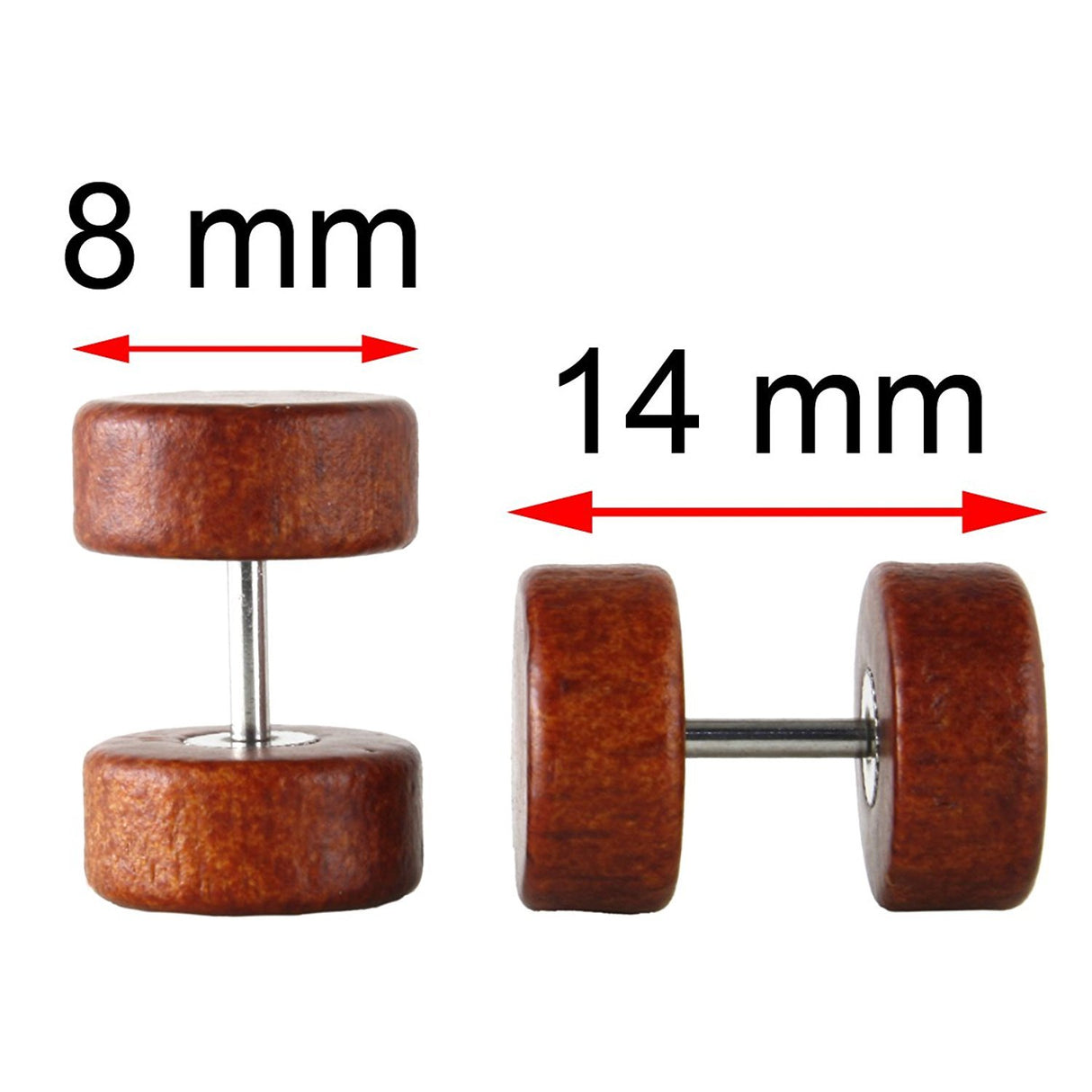 JewelrieShop Fake Plugs Wood Stud Earrings Fake Gauge Natural Wood Cheater Plugs Faux Gauges Earrings for Men Women (8-10mm, 17 Gauges) JEWELRIESHOP