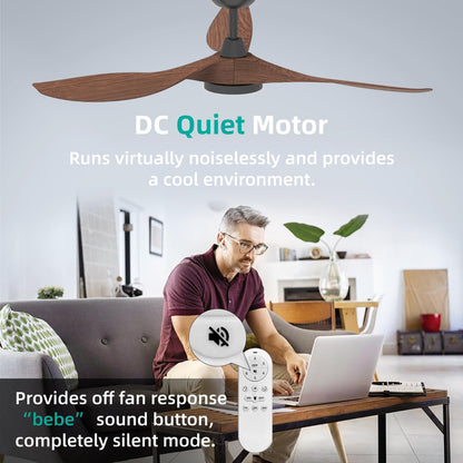 Roomratv Ceiling Fans with Lights and Remote, 52 Inch Large Airflow Indoor Ceiling Fans with Quiet DC Motor and 3 Colour Temperature Black Noiseless ABS Fan Blades (Dark Woodgrain) - WoodArtSupply