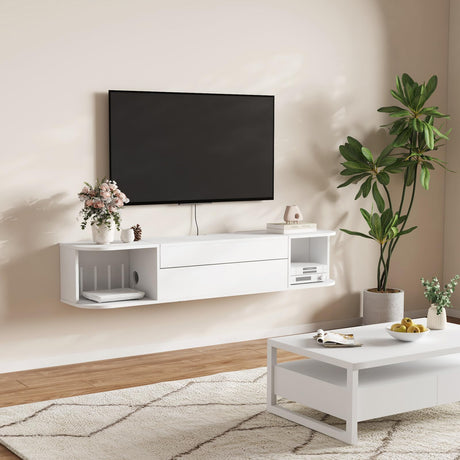 Lifewit Floating TV Stand for up to 50" TV, Wall Mounted Entertainment Center with Power Outlets and USB Ports, Large Storage Space with Sliding Tabletop, Open Shelves, White Lifewit
