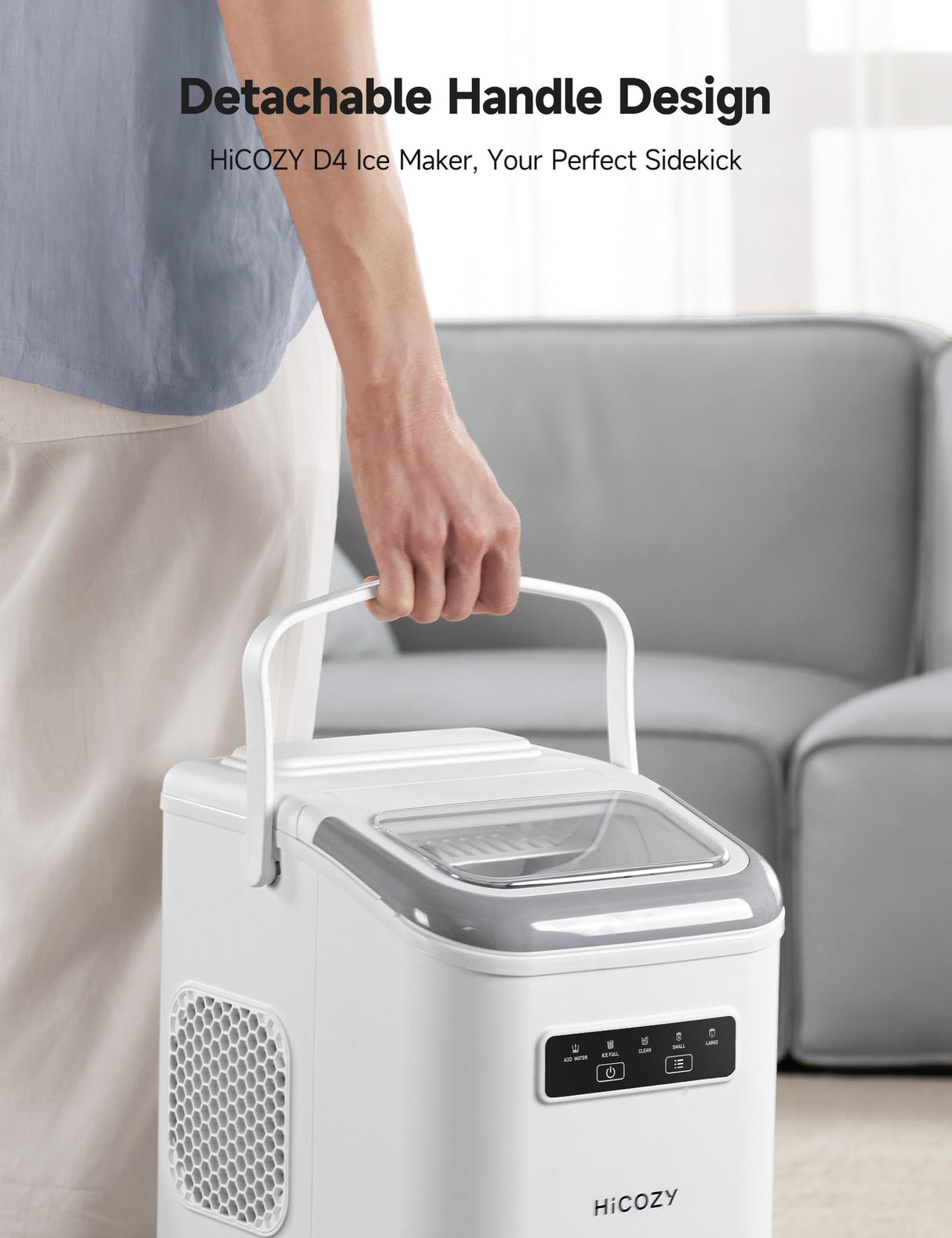 HiCOZY Countertop Ice Maker with Handle, Ice in 6Mins, 26 lbs/Day, Portable Ice Maker Machine with Self-Cleaning for Apartment/Under Cabinet/Kitchen/Office/Camping/RV/Home Bar（White） Hicozy