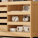 FAMAPY Walk in Closet Island with 4 Drawers, Bedroom Armoire Island with Glass Top, Glass Wardrobe Closet with Drawers & Shelves, Display Case for Dressing Room Cloakroom Oak, 27.6”D x 55.1”W x 35.4”H FAMAPY