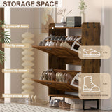 Urban Deco Wooden Shoe Storage Cabinet for Entryway, Organizer Shoe Cabinet with 2 Flip Drawers, Elegant 2 Tier Freestanding Shoe Organizer (Rustic Brown) Urban Deco