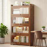 qeknxks 55" Bamboo Bookcases,Book Shelfs with Acrylic Doors,Freestanding Display Storage Shelves for Collectibles,4 Tier Tall Bookshelfs & Bookcases for Living Room Bedroom Home Office qeknxks