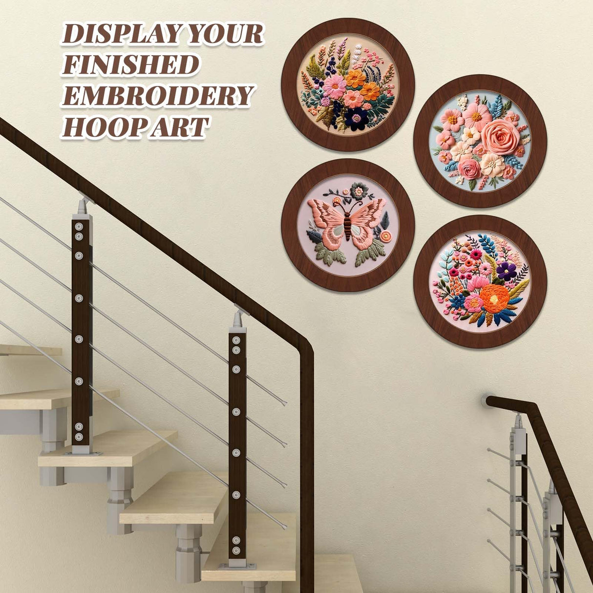 Wenqik 6 Pcs Wood Embroidery Hoop Frame Set 8 Inch Embroidery Hoops Wood Display Frame for Finished Cross Stitch or DIY Art Craft Sewing Ornaments (Without Hoops)(Round) Wenqik