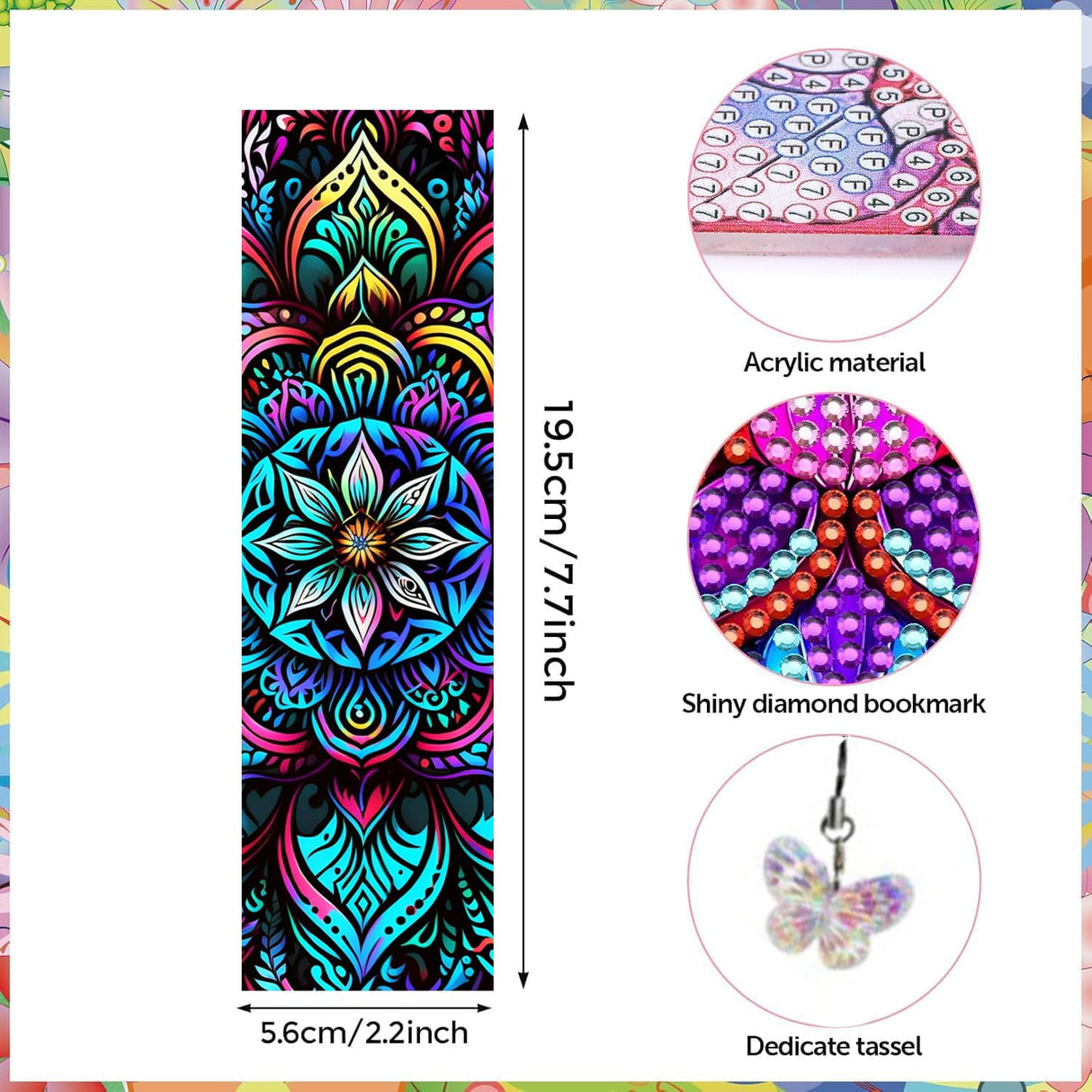 Puraikcmi 6 PCS 5D DIY Diamond Art Bookmarks,Mandala Diamond Painting Bookmarks Kits with Tassels Acrylic, Rhinestone Crafts Decoration Gift Set for Book Lovers Beginners & Adults Puraikcmi
