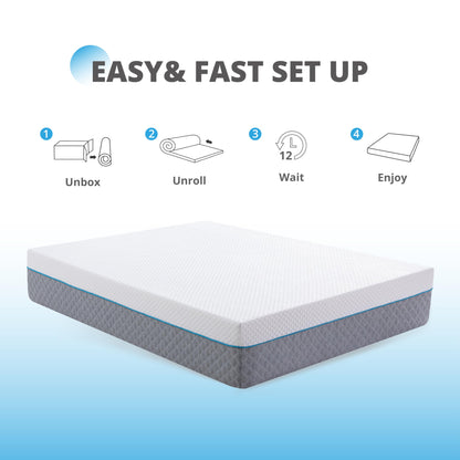 EGOHOME California King Mattress 14 Inch, Charcoal Gel Memory Foam Mattress Bed in a Box, Back Pain Relief Mattress Made in USA, Medium Firm Mattress, CertiPUR-US Certified,72”x84”x14”, White