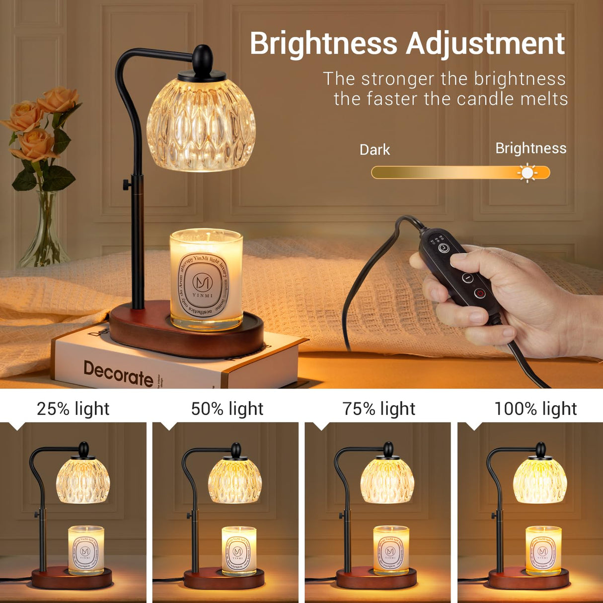 NVRGIUP Candle Lamp with Timer & Dimmer - Height Adjustable for Scented Candles, With 2 * 50W Bulbs - Home Decor Gift for Mothers Day (Black) NVRGIUP