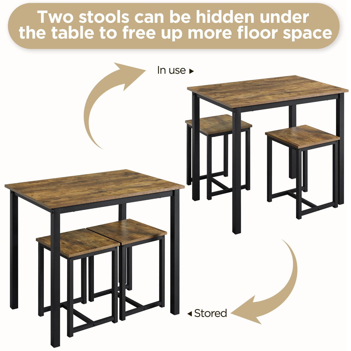 Yaheetech 3 Piece Dining Table Set - Kitchen Table & Chair Set - Breakfast Nook Table w/ 2 Stools, Space Saving Design for Dining Room Living Room Apartment, Rustic Brown Yaheetech