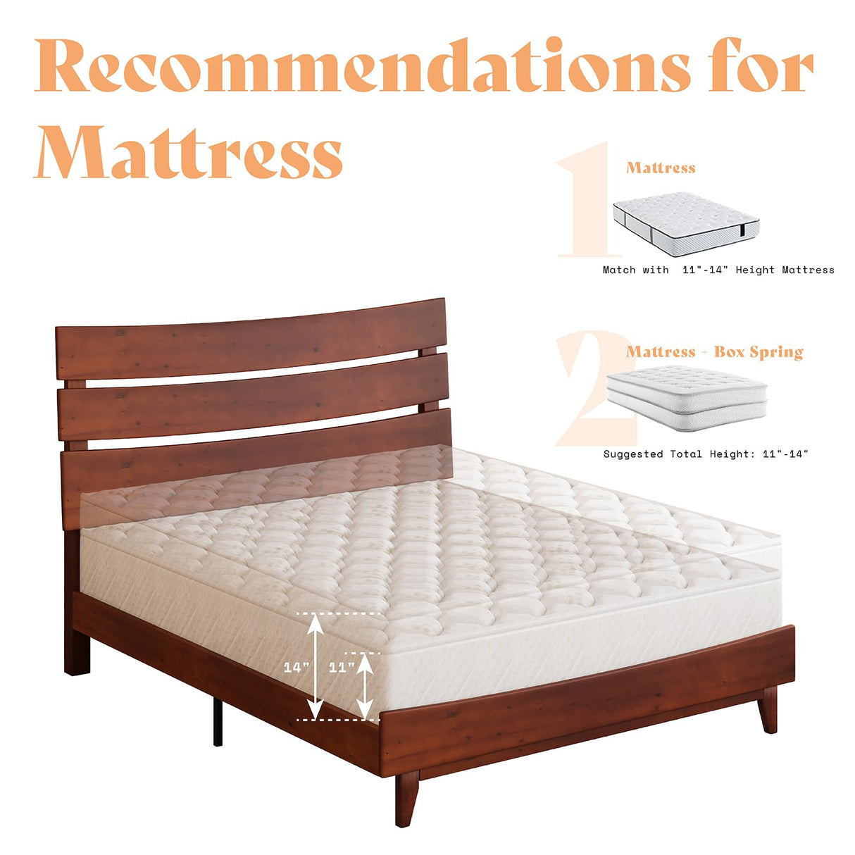 King Size Solid Wood Platform Bed Frame with Wooden Headboard - Easy Assembly, No Box Spring Required, Walnut Finish AMERLIFE
