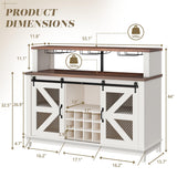 55" Coffee Bar Cabinet with LED Lights, Farmhouse Wine Bar Cabinet for home with wine glass rack, Kitchen Buffet Cabinet with Sliding Door & 4 Tier Storage for Dining Living Room (Antique White) PRETZI