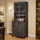 YITAHOME 67" Tall Wine Bar Cabinet for Liquor and Glasses, Farmhouse Freestanding Coffee Bar Cabinet with Glasses Racks ＆ Storage Shelves W/Glass Doors for Living Dining Room, Hallway, Dark Rustic Oak YITAHOME