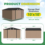 Devoko 10 x 10 FT Outdoor Storage Shed, Metal Garden Sheds & Outdoor Storage Clearance, Large Tool Shed Outdoor with Single Lockable Door for Patio Lawn Backyard (Brown) Devoko