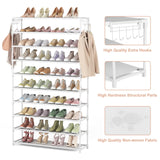 LANTEFUL 10 Tiers Shoe Rack 50 Pairs Large Capacity Tall Shoe Organizer Sturdy Shoe Storage with Two Hooks Space Saving Metal Wide Shoe Rack for Closet, Entryway, Bedroom, White LANTEFUL