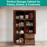 Naomi Home Storage Cabinet with 2 Barn Doors, 2 Drawers & Adjustable Shelves – Tall Wardrobe Closet Armoire for Bedroom, Living Room, or Utility Space – Brown Oak Finish Naomi Home