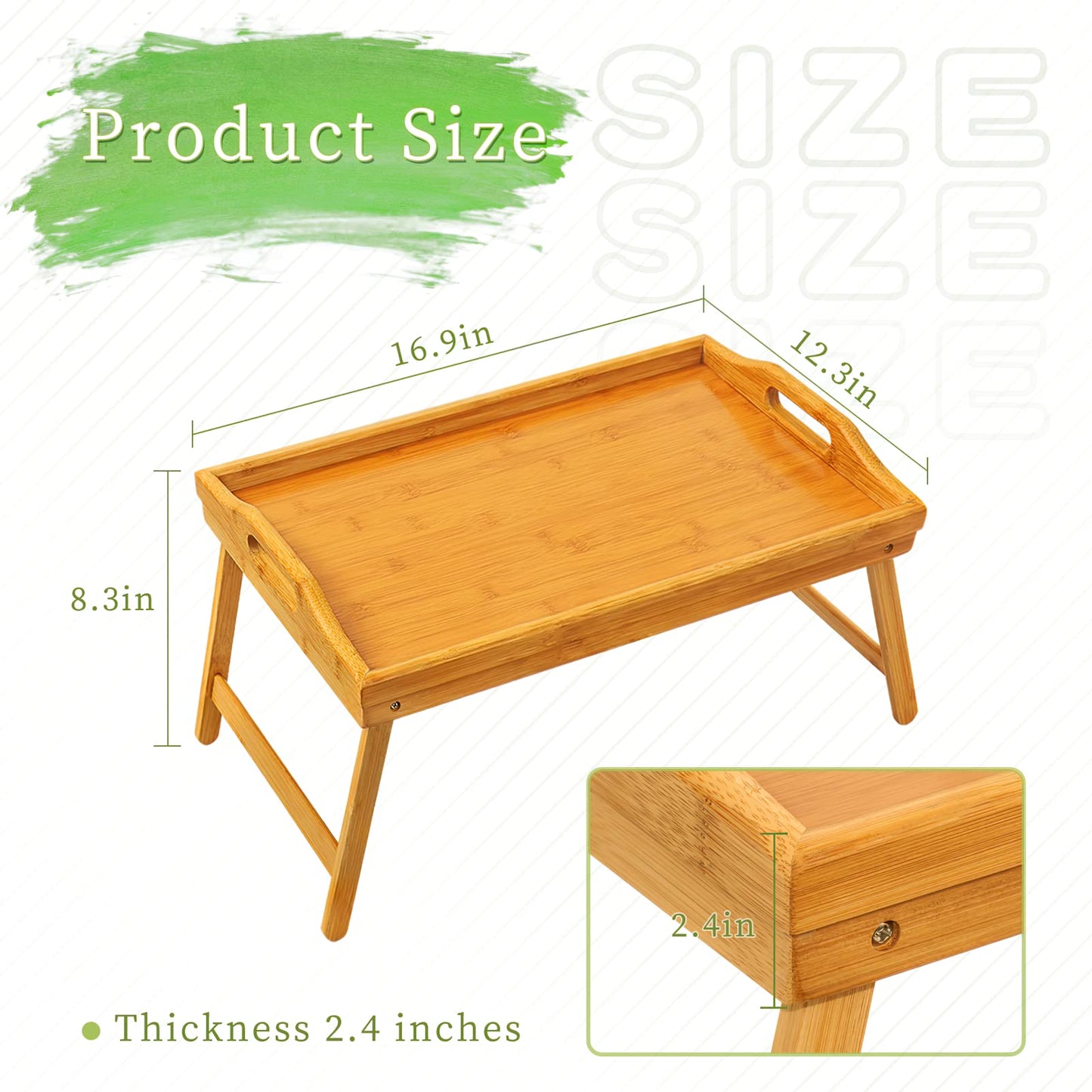 2 Pack Bed Tray Table Breakfast Trays Serving Bamboo Laptap with Floding Legs Handles and Phone Holders