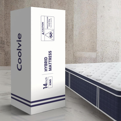 Coolvie 14 Inch King Mattress, Medium Plush Gel Memory Foam Mattress Hybrid, Double Cooling King Size in a Box Euro Top with CertiPUR-US Certified Foam, Supportive Pocket Coil for Motion Isolation