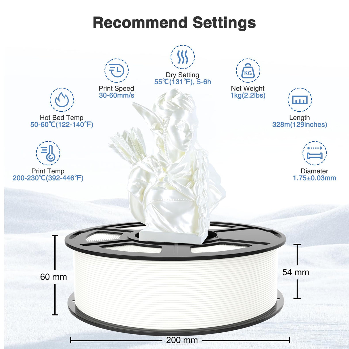 Amoybaby Silk Pearl White PLA Filament 1.75mm, Shiny Silk PLA Clog-Free 3D Printer Filament, Dimensional Accuracy +/- 0.03mm, 1kg(2.2lb), Fits for Most FDM 3D Printers Amoybaby