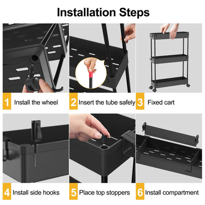 SPACELEAD Slim Storage Cart 4 Tier, Storage Organizer Rolling Utility/ Mobile Shelving Unit Slide Out Storage Cart for Office, Bathroom, Kitchen, Laundry Room & Narrow Places， Black - WoodArtSupply