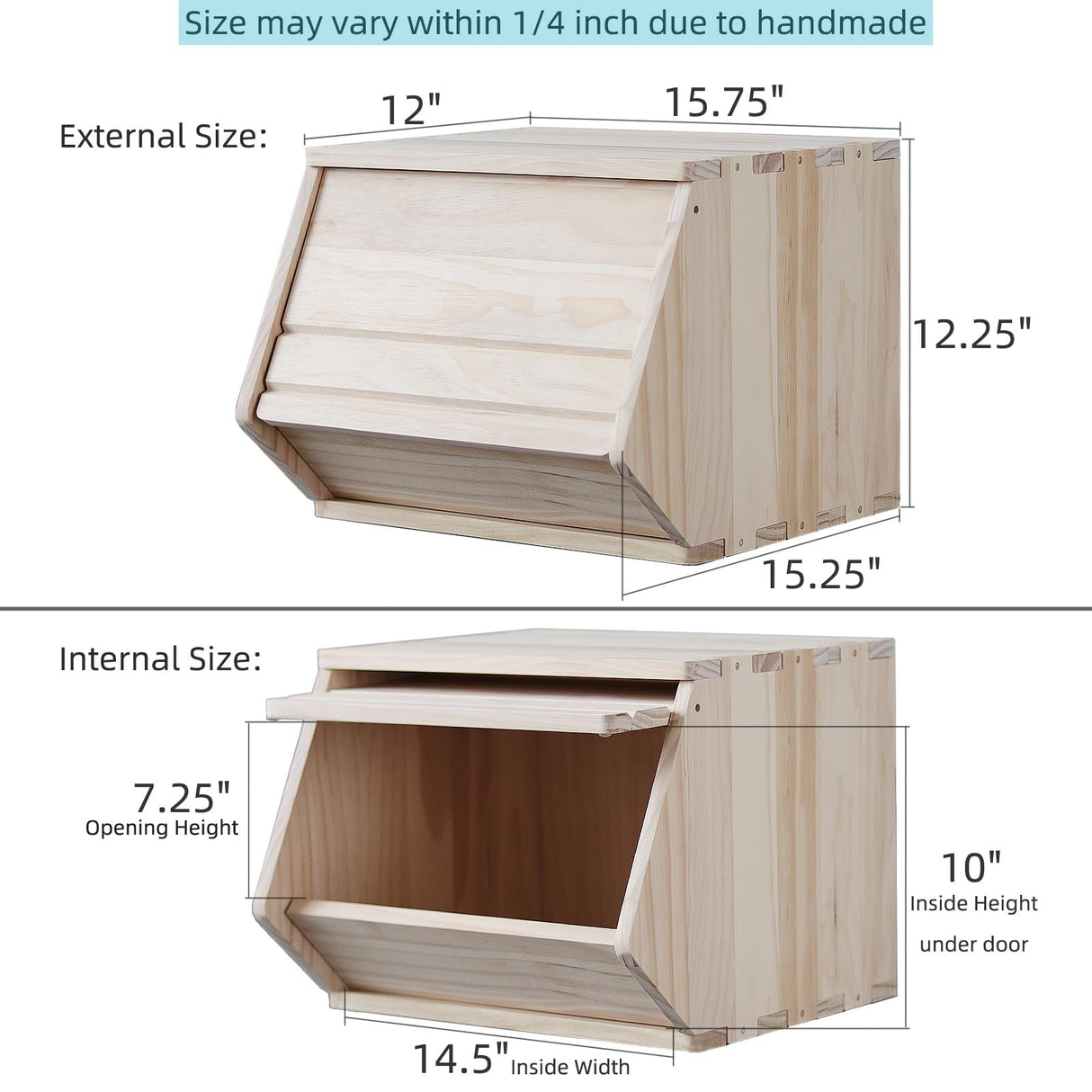 unununu Wooden Storage Small Toy Box with Lid,Stackable Solid Wood Organizer Chest,Entryway Storage Bin,Clothes Storage,Nightstand.for Bedroom,Playroom,Living Room.Side Flip-door,Top can Hold 300lbs unununu