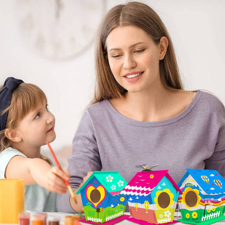 hapray 12 Pack Bird House Kit, DIY Birdhouse Kits, Wooden Crafts Arts for Children to Build and Paint (Includes Paints & Brushes) for Kids Girls Boys Toddlers Christmas Gift hapray