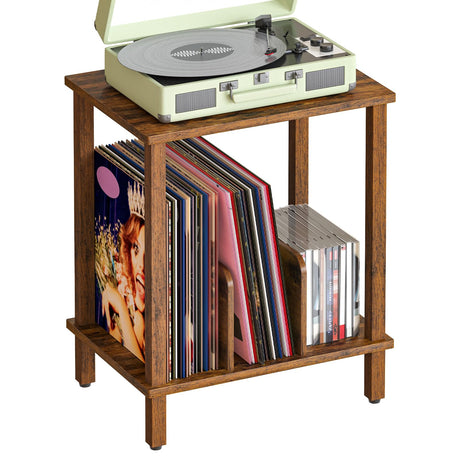 HOOBRO Record Player Stand, 2-Tier End Table, Vinyl Record Turntable Stand with Storage up to 100 Albums, Small Side Table for Living Room, Bedroom, Rustic Brown, FG05RS01 HOOBRO