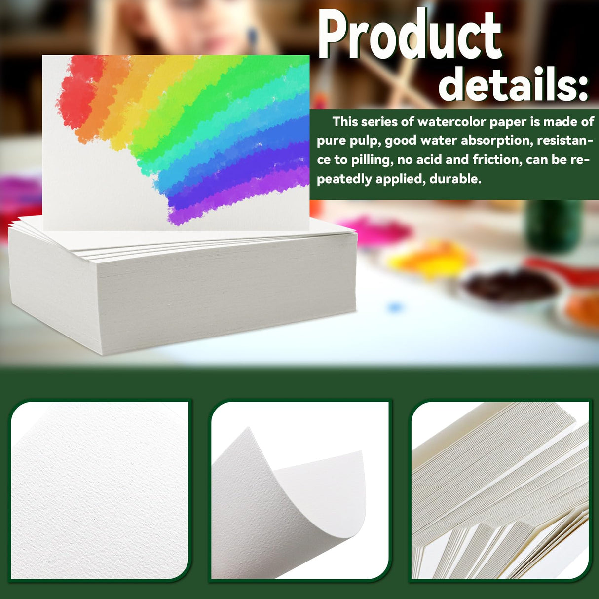 Fyess 120Pcs 100% Rag Cotton White Watercolor Paper Cold Press Paper Bulk Watercolor Drawing Student Artist for Kids,5 x 7 inch Fyess