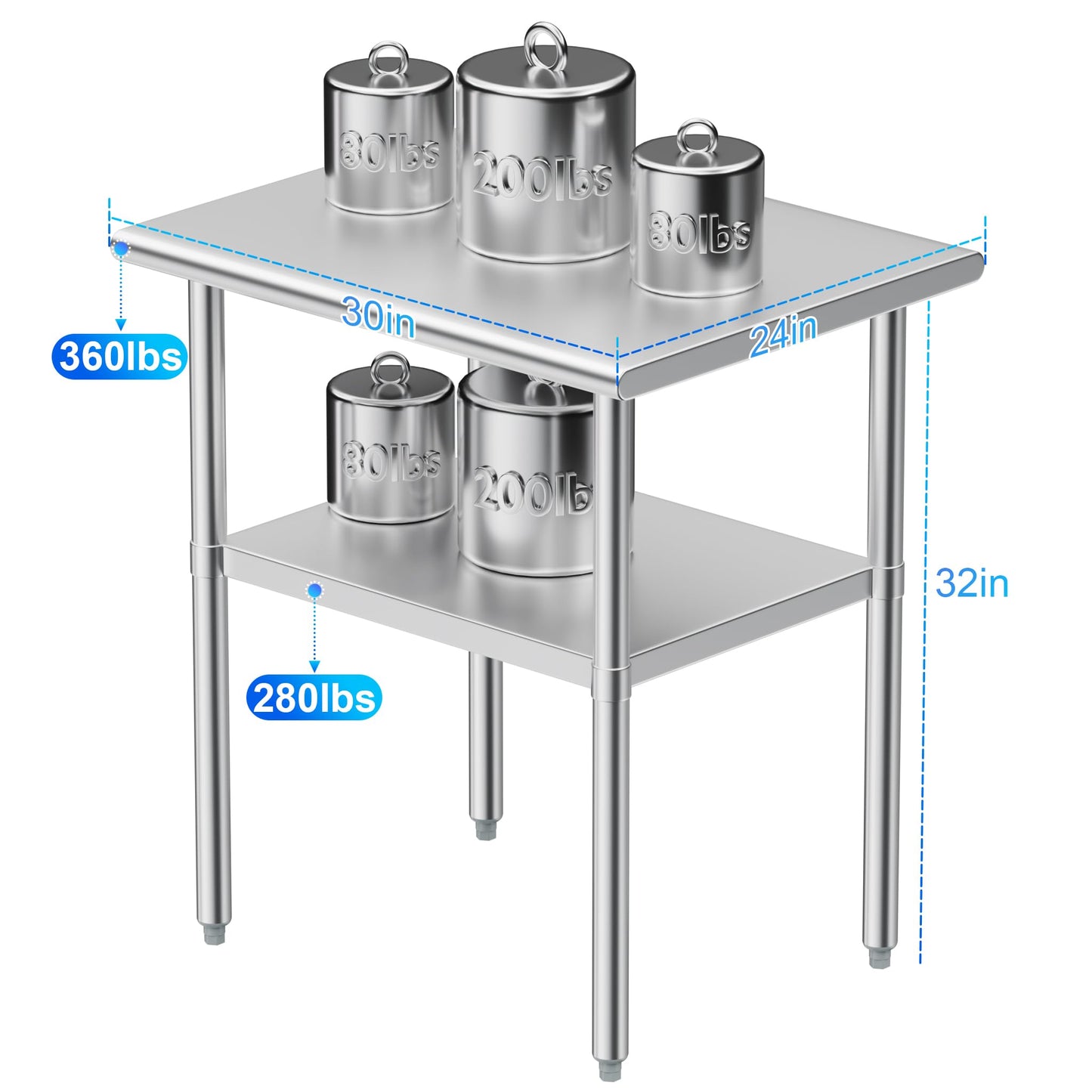 Stainless Steel Table for Prep & Work 24 x 48 Inches, NSF Metal Commercial Heavy Duty Table with Adjustable Under Shelf and Foot for Restaurant, Home and Hotel - WoodArtSupply