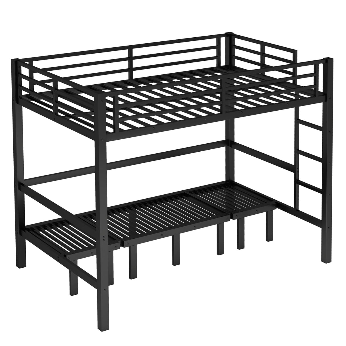Full Over Full Bunk Bed for Adults, Heavy Duty Bunk Bed can Turns into Full Size Loft Bed with U-Shaped Sofa, Adults Bunk Bed with Safety Rails and Side Ladder, Black(Not Include Cushion) Bellemave