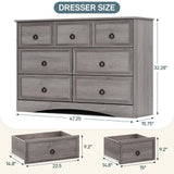 Modern 7 Drawer Dresser Gray Dressers for Bedroom, Wood Dresser with Drawers for Clothes Storage, 47" Long Dresser with Textured Borders Deep Drawer, Chest of Drawers Closet Organizers for Bedroom HolliWill
