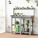 ONBRILL Potting Bench, Outdoor Potting Bench Table with Removable Sink, HDPS Potting Benches for Outside, Garden Table with Storage Shelves & 4 Side Hooks, No Rot, No Fade, No Break, 360lbs Capacity ONBRILL
