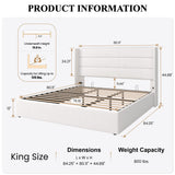 SHA CERLIN King Size Lift Up Storage Bed/Velvet Upholstered/Modern Wingback Headboard/Upholstered Platform Bed Frame/Hydraulic Storage/No Box Spring Needed/White SHA CERLIN