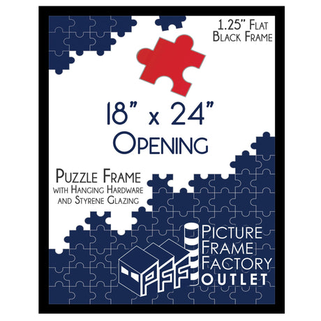 18x24-1.25" Flat Black Puzzle Frame - Elevate Your Art and Puzzles with Modern Elegance - Ready to Hang - Hardware and Plexiglass Included - The Perfect Showcase for Your Masterpieces PictureFrameFactoryOutlet