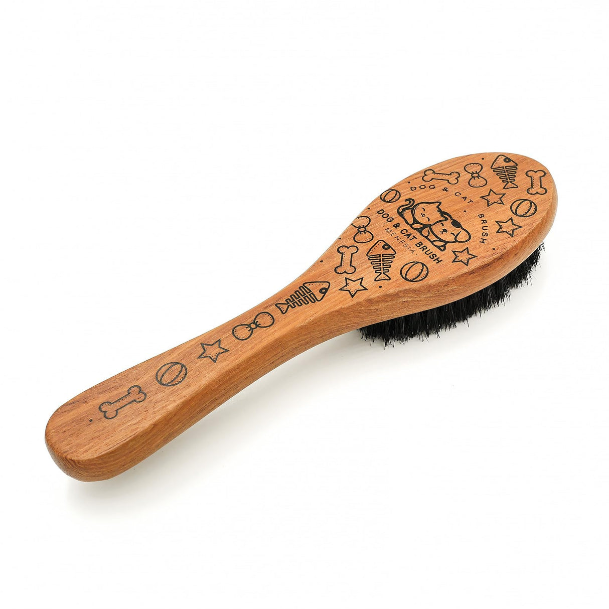 Menesia Pet Soft Brush with Wood Handle and Boar Bristle Hair - Soft Cat and Dog Grooming Brush for Short Hair Cats and Small Dogs - Gentle Massage and Dandruff Removal (Cat) menesia