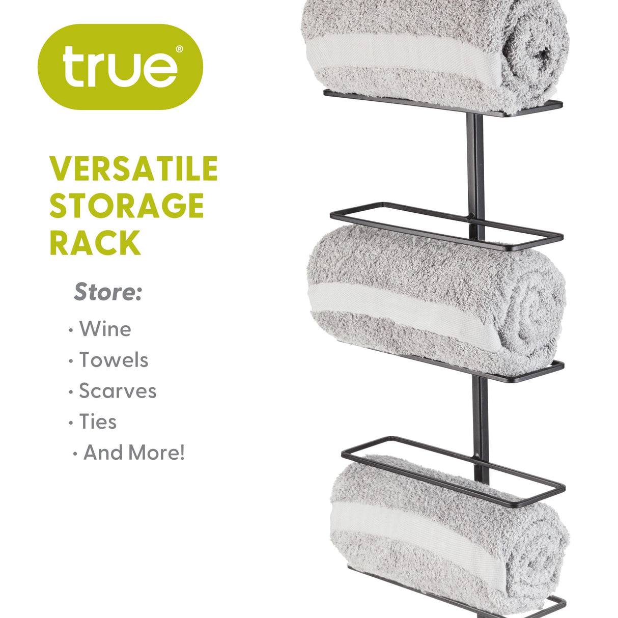 True Align Wall-Mounted Wine Rack, Black Wrought Iron, Minimalist Modern Wine Display, Alcohol Storage Solution, Holds Nine Standard Wine Bottles, 37.75" x 9.75" TRUE