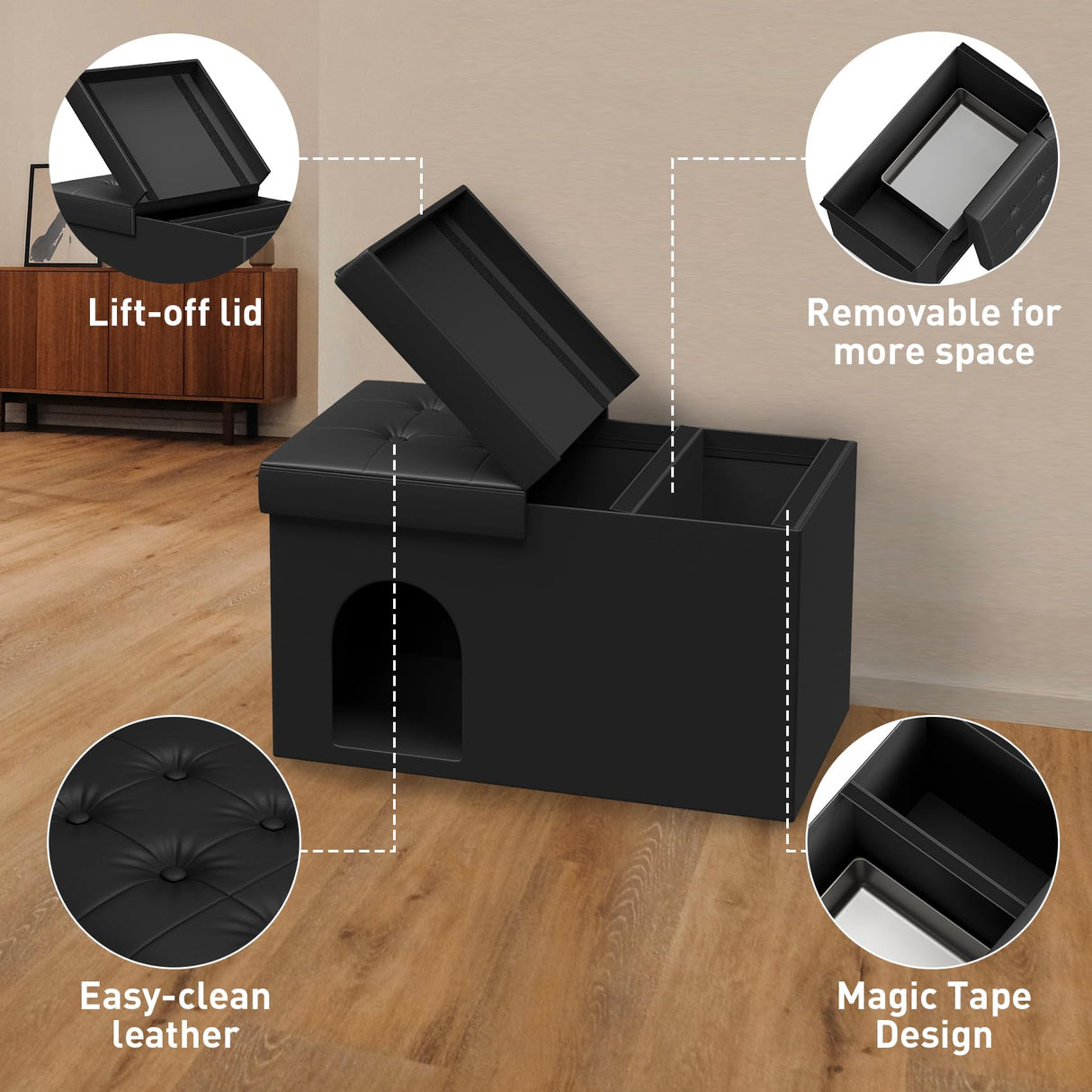 MESTYL Extra Large Cat Litter Box Enclosure, 34"x20"x20" Hidden Litter Box Furniture with Flip-Up Lid,Cat Litter Box Storage Bench for Living Room or Bedroom, Odor Control, Easy to Assemble mestyl