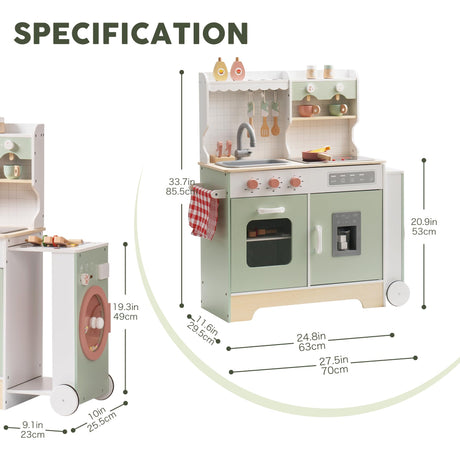 ROBOTIME Wooden Kitchen Playset, Kids Play Kitchen with Ice Maker, BBQ and Dishwasher. Pretend Toddler Kitchen with Lights & Sounds for Ages 3+ ROBOTIME