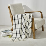 CREVENT 50"X60" Farmhouse Breathable Soft and Warm Chenille Plaid Throw Blanket for Sofa Couch Bed, Home Decoration Throw with Tassles (Black & White) CREVENT