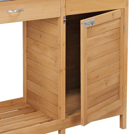 Topeakmart Outdoor Potting Bench Table Work Station Garden Planting with Cabinet & Drawer & Top Shelf & Lower Shelf Natural Wood Topeakmart
