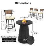 PIZZELLO 5-Piece Patio Swivel Bar Set with 37" Height Propane Round Firepit Table and High Swivel Stools Chair Set of 4, Outdoor High Top Bistro Set for Poolside, Garden, Balcony(Black) PIZZELLO