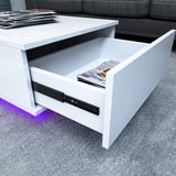 COSVALVE Modern White LED Coffee Tables for Living Room with Drawer & 16-Color LED Lights, Rectangle Living Room Sofa Table with Ample Storage Space(23.6" D x 43.3" W x 15.7" H) COSVALVE