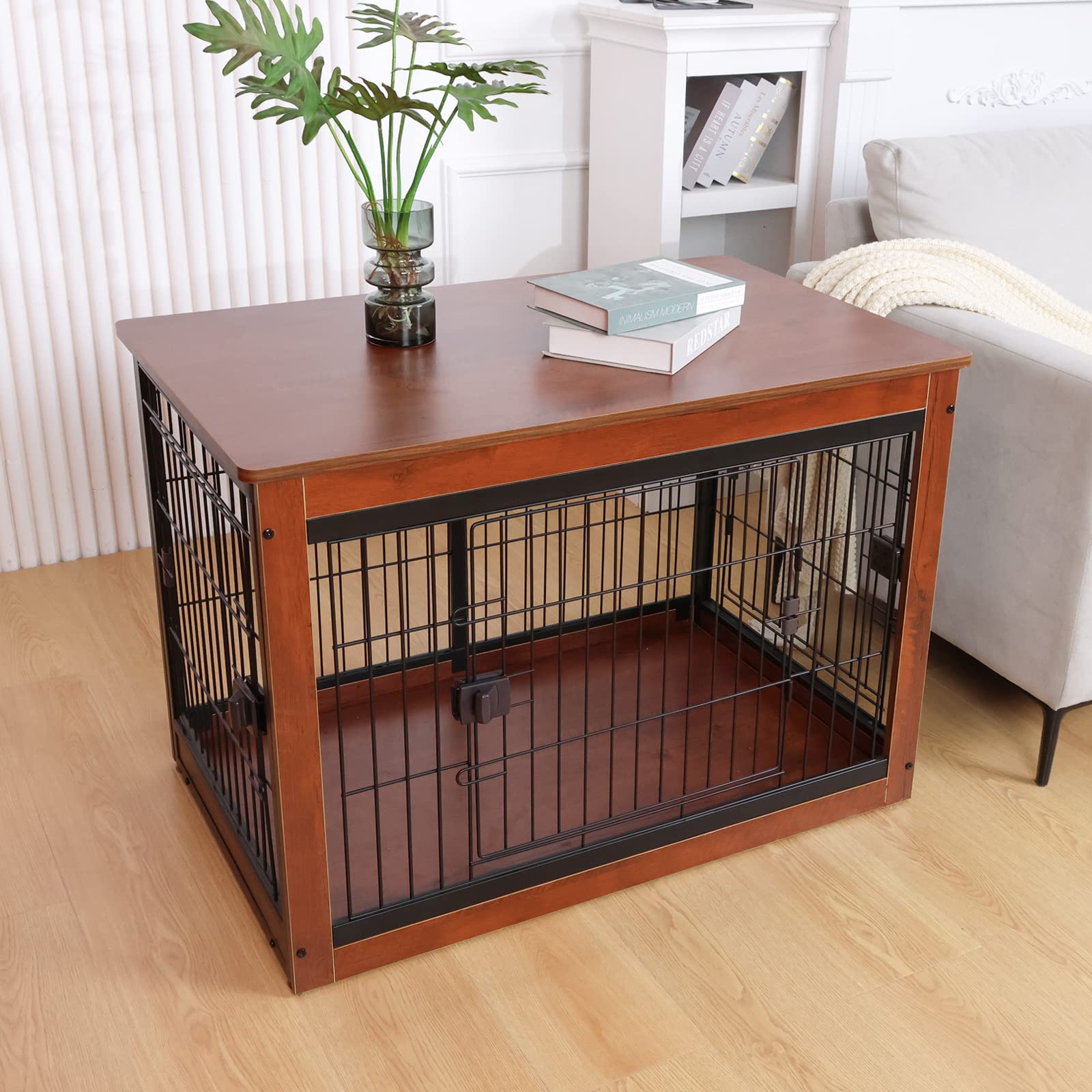 RYpetmia Dog Crate Furniture Style for Small Medium Pets, Wooden Dog cage Table, Heavy Duty, and Three Direction Doors - WoodArtSupply