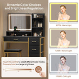 Rolanstar Vanity Desk with Mirror and Lights, Makeup Vanity with Upholstered Vanity Stool, 4 Drawers, Power Outlets, Vanity Set with 4 Compartments for Bedroom Black and Gold Rolanstar