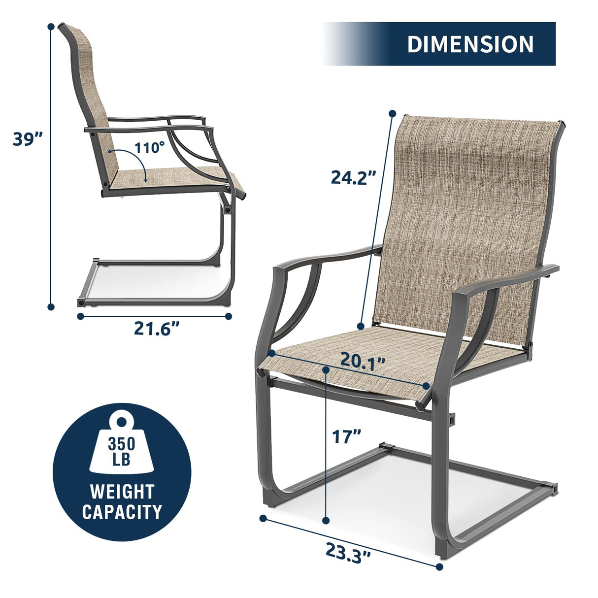 Amopatio Patio Chairs Set of 2, Outdoor Dining Chairs for All Weather, Breathable Patio Dining Chairs Outdoor Furniture for Backyard Deck, Brown Amopatio