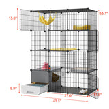 Oneluck Cat Cage with Litter Box,4-Tier DIY Cat Enclosures Large Playpen Detachable Metal Wire Kennel Indoor Crate Large Exercise Place Ideal for 1-2 Cat,41.3" L x 17.8" W x 55.1" H Oneluck