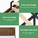 AMERLIFE Queen Size Bed Frame with 49.2" Tall Bookcase Headboard and LED Light, Rustic Platform Bed with Charging Station and 4 Storage Drawers, No Box Spring Needed, Rustic Brown AMERLIFE