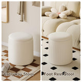 Round Ottoman with Storage Set of 2, White Vanity Stool, Upholstered Velvet Storage Ottomans, Makeup Chair Seat for Bedroom, Small Pouf Footstool for Living Room Recximi