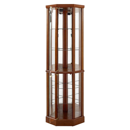 Royard Oaktree 70" Lighted Corner Curio Cabinet with Glass Doors, Wooden Display Cabinet with Adjustable Tempered Glass Shelves and Mirror Back, Retro Storage Cabinet with Curved Design, Dark - WoodArtSupply